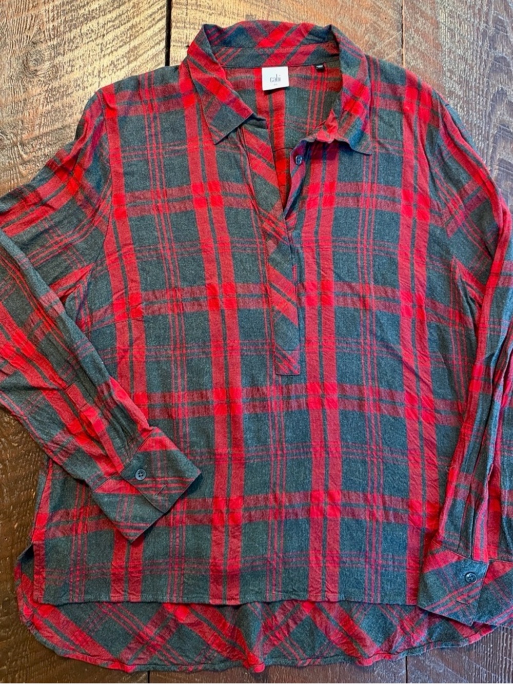 Cabi Red Gray Plaid Button Down Shirt XL | Soft Flannel Casual Layered Top